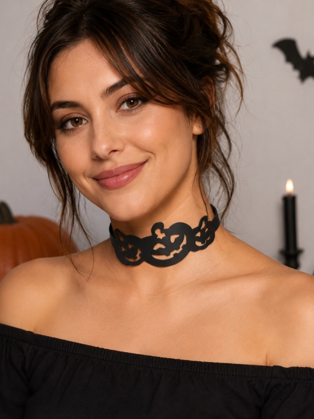 Halloween Black Pumpkin Choker Jack-O’-Lantern Cutout Gothic Costume Jewelry